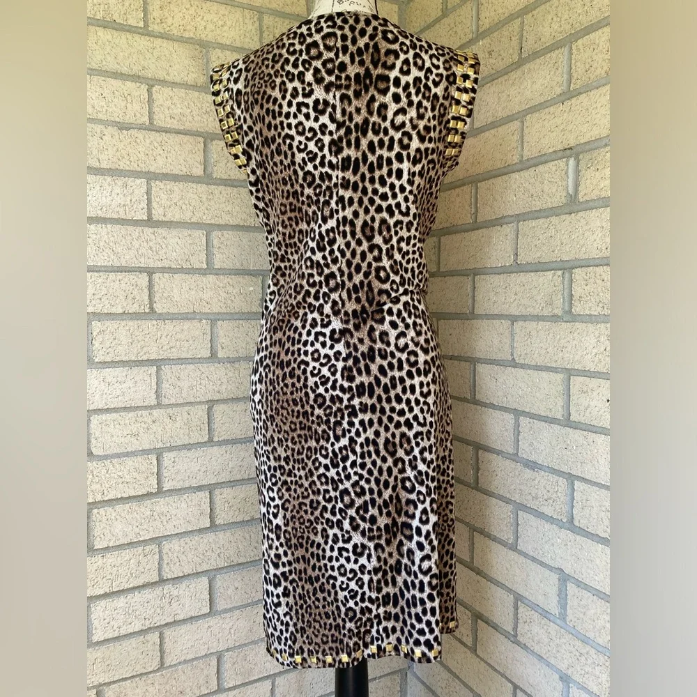 Michael Kors Side Slit Gold Studded Leopard Print Dress Side Ruched Dress